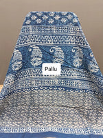 Indigo Blue Handwoven Maheshwari Cotton Saree with Floral Motif Print Pallu