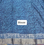 Indigo Blue Handwoven Maheshwari Cotton Saree with Floral Motif Print Blouse
