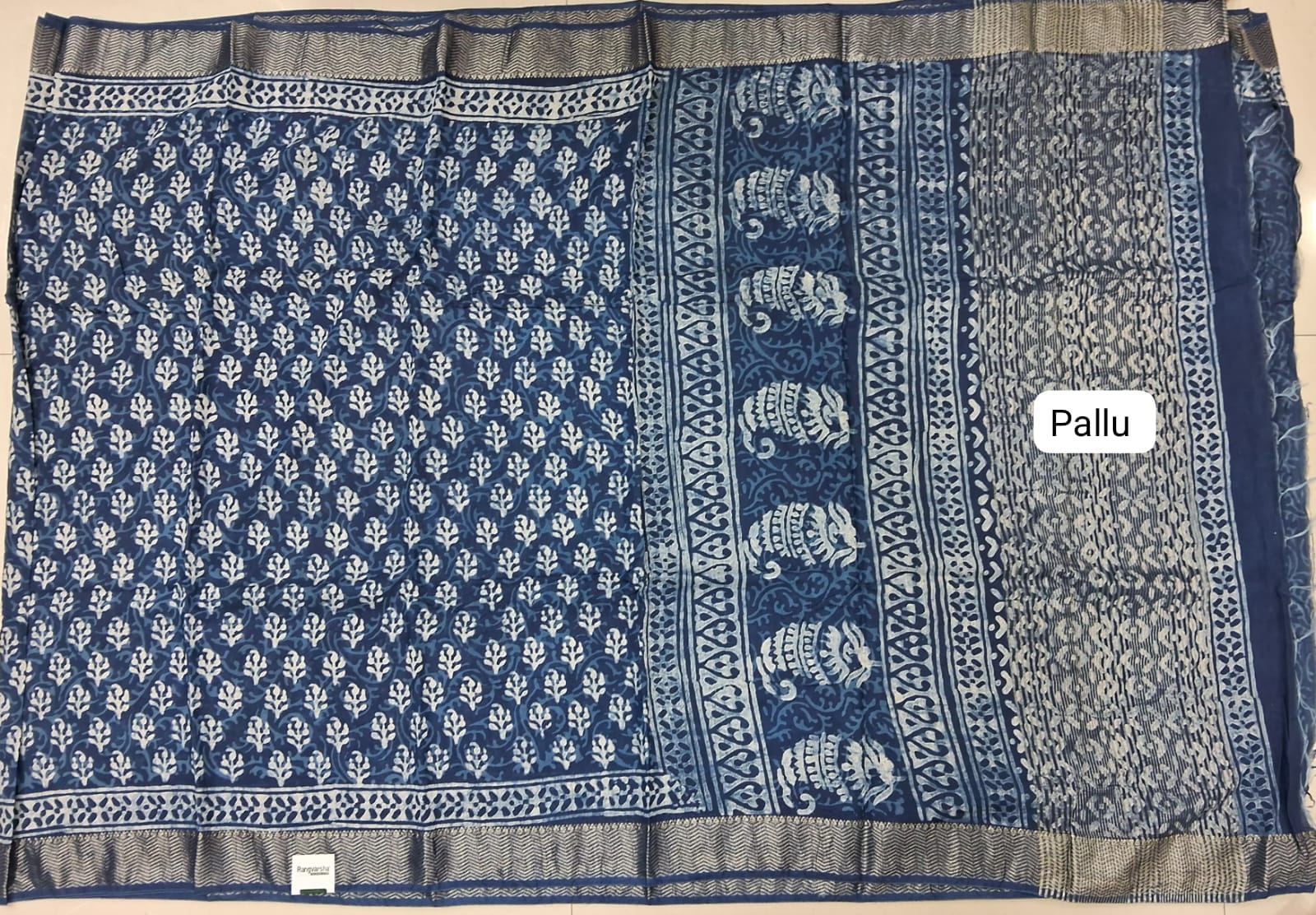 Indigo Blue Maheshwari Cotton saree pallu