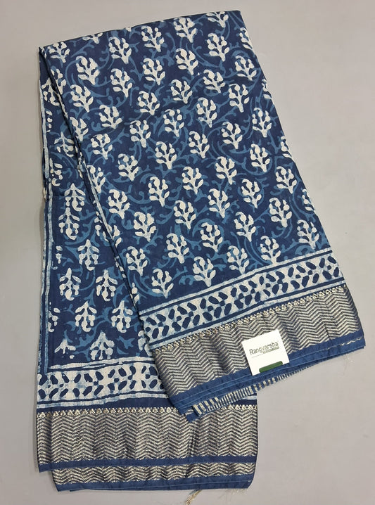 Indigo Blue Maheshwari Cotton saree