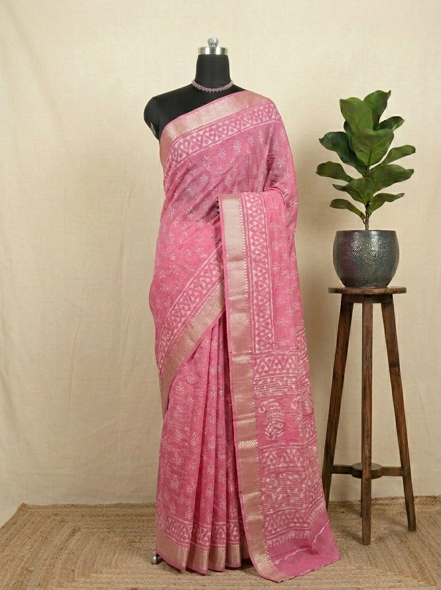 Melon Pink Maheshwari Cotton Saree