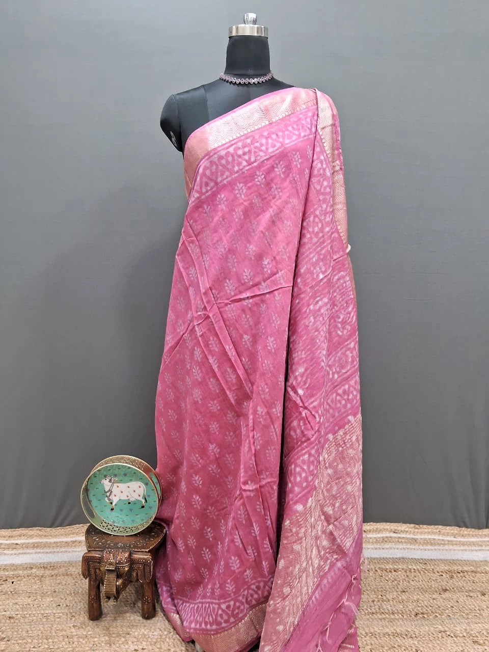 Melon Pink Maheshwari Cotton Saree