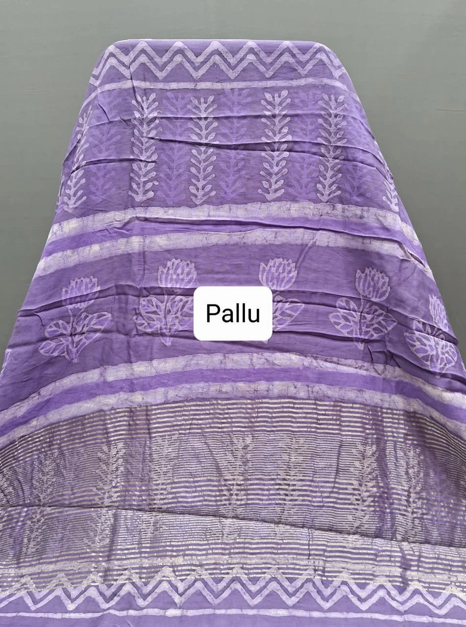 Lavender Maheshwari Cotton Saree Pallu