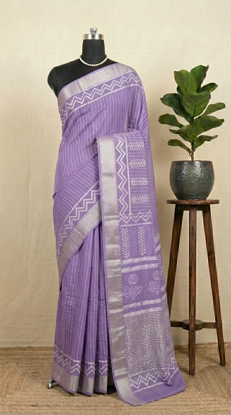 Lavender Maheshwari Cotton Saree