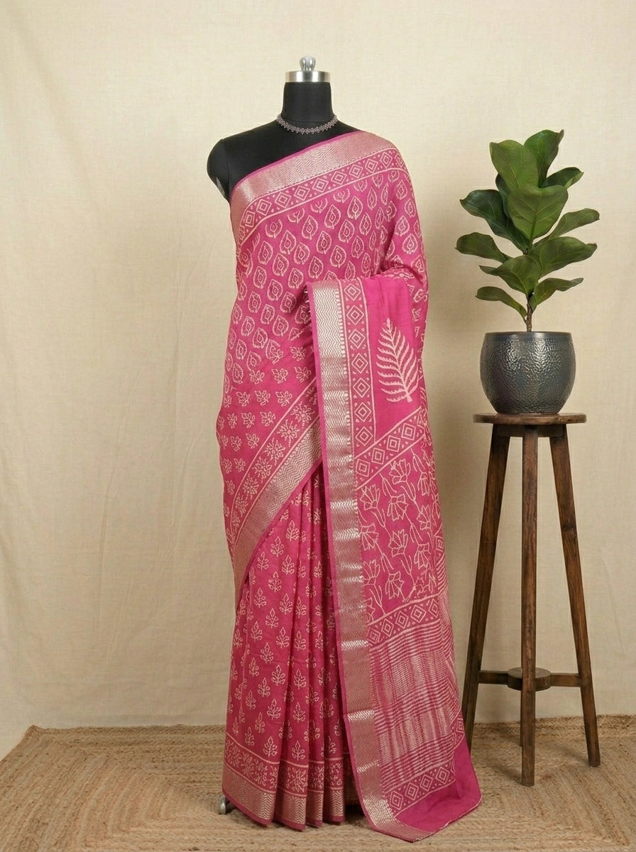 Rani Pink Maheshwari Cotton saree