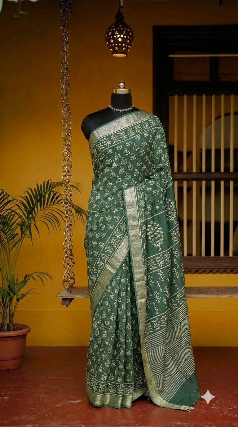 Green Maheshwari Cotton saree