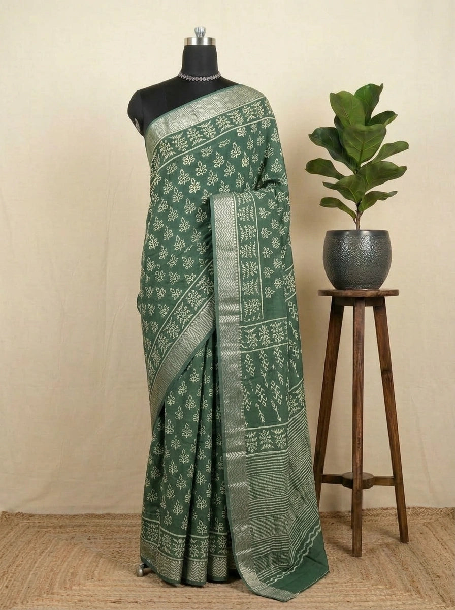 Green Maheshwari Cotton saree