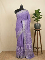Purple Maheshwari Cotton Saree with Lavender Bandini Printed Body