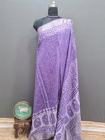 Purple Maheshwari Cotton Saree with Lavender Bandini Printed Body