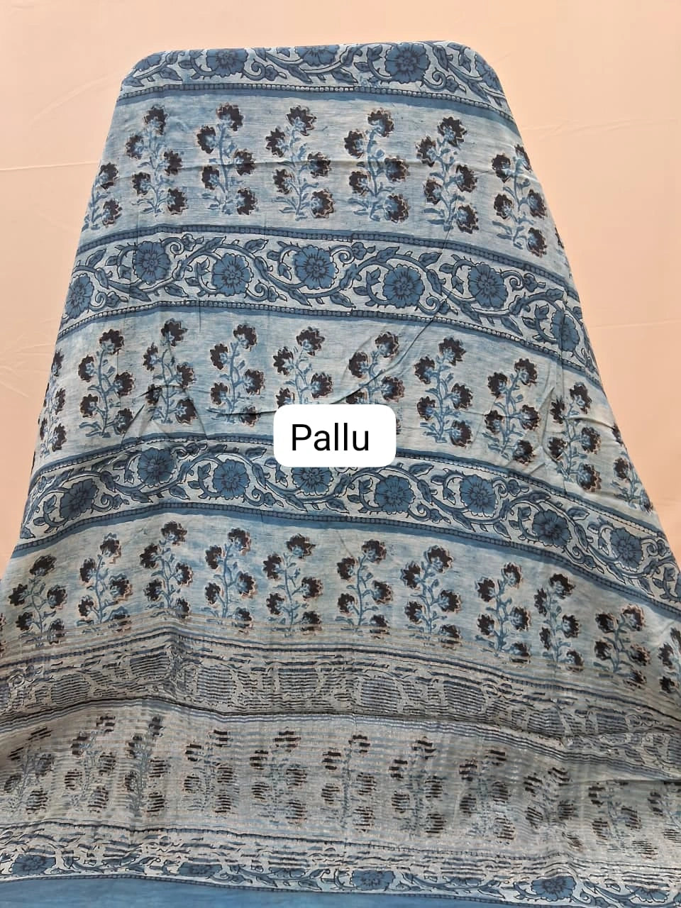 Slate Blue Maheshwari Cotton Saree pallu