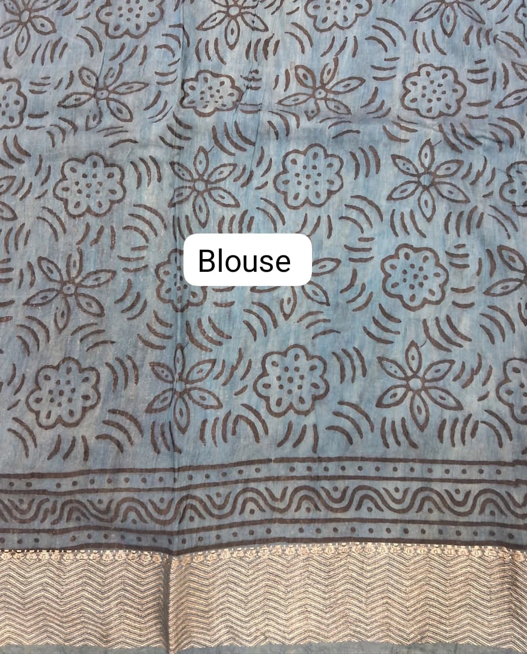 Slate Blue Maheshwari Cotton Saree blouse