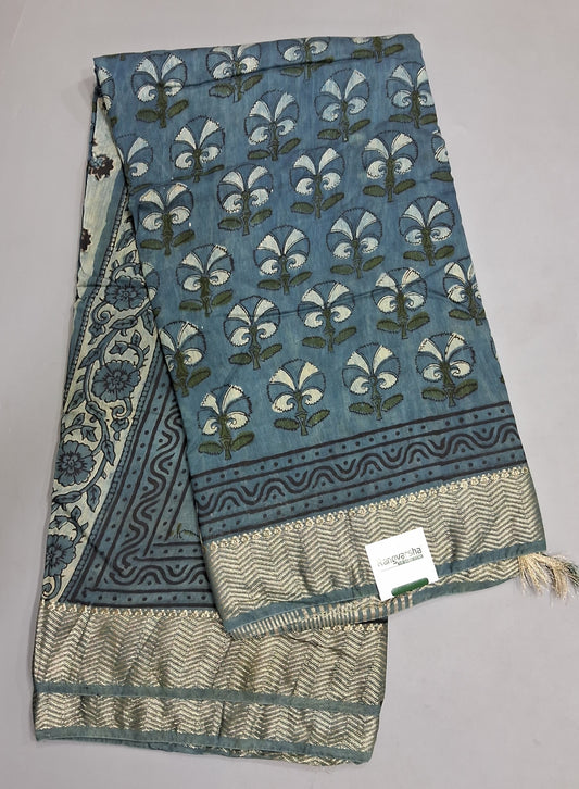 Slate Blue Maheshwari Cotton Saree