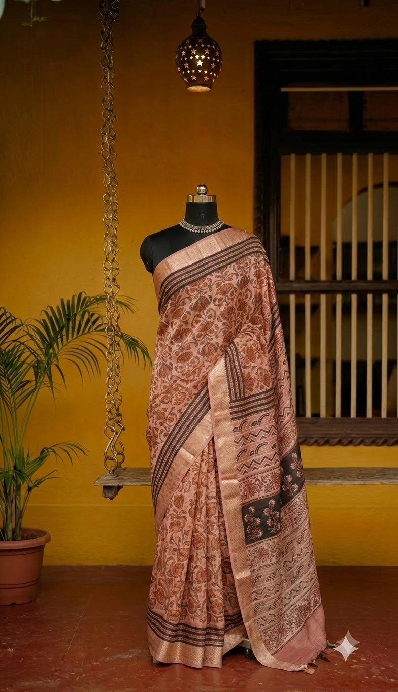 Rust Orange Maheshwari Cotton Saree