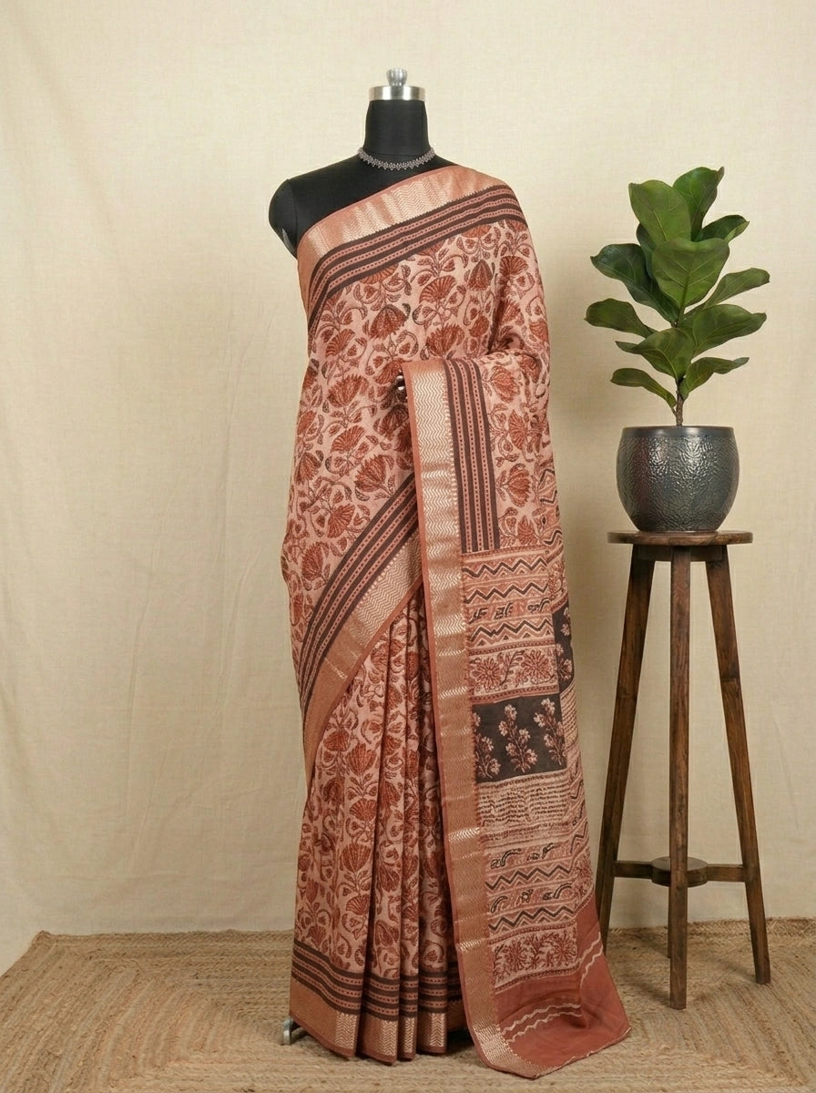 Rust Orange Maheshwari Cotton Saree