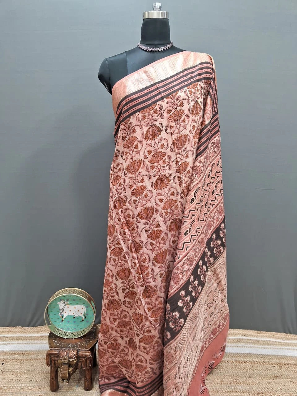 Rust Orange Maheshwari Cotton Saree
