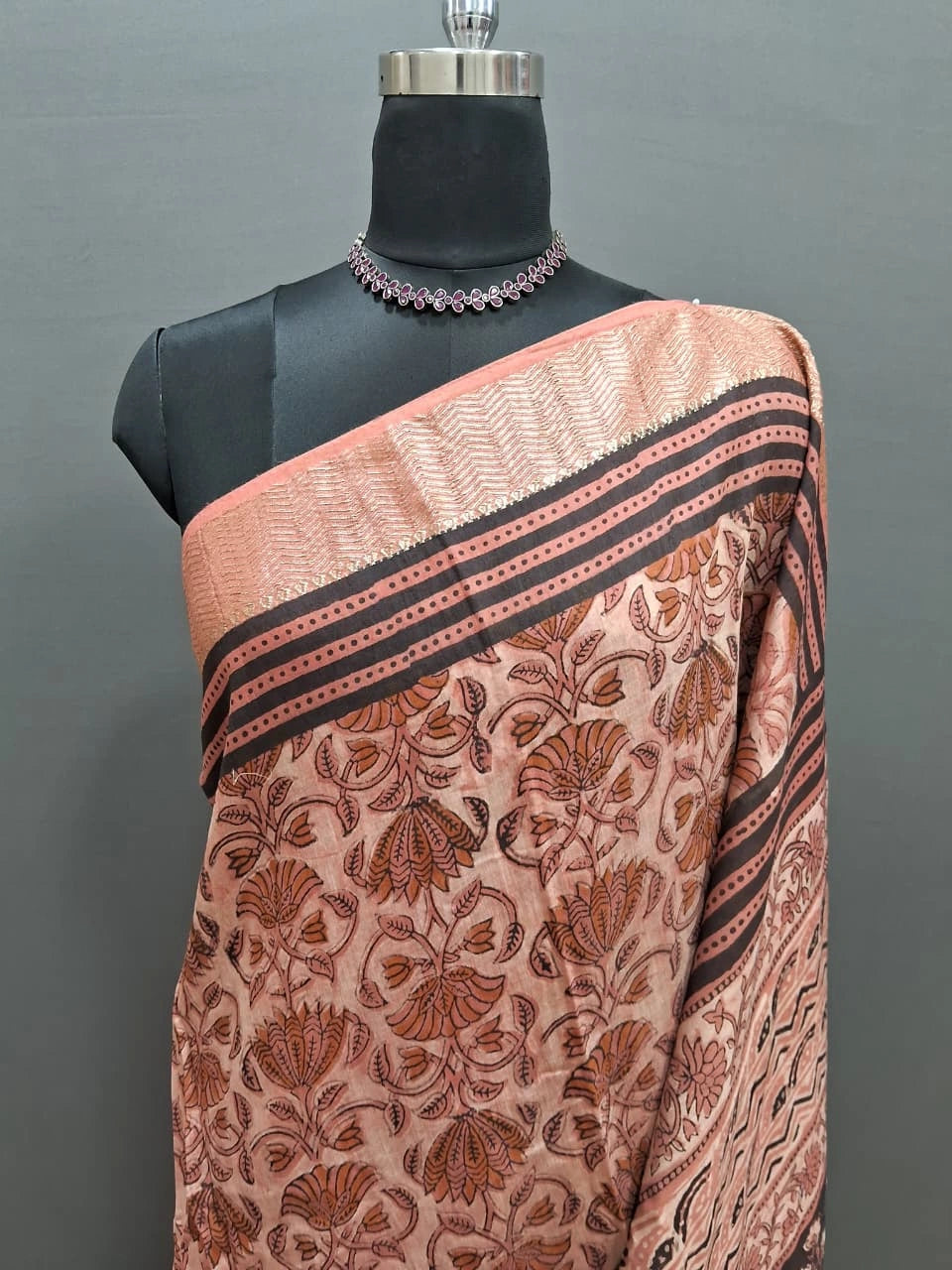 Rust Orange Maheshwari Cotton Saree 1