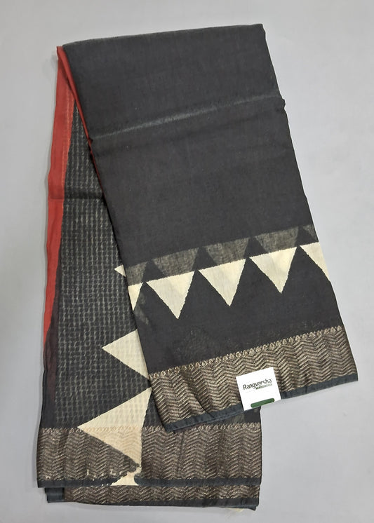 Black Plain Maheshwari Cotton Saree
