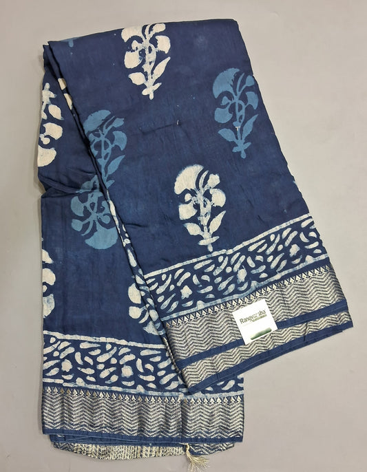Indigo Blue Maheshwari Cotton Saree