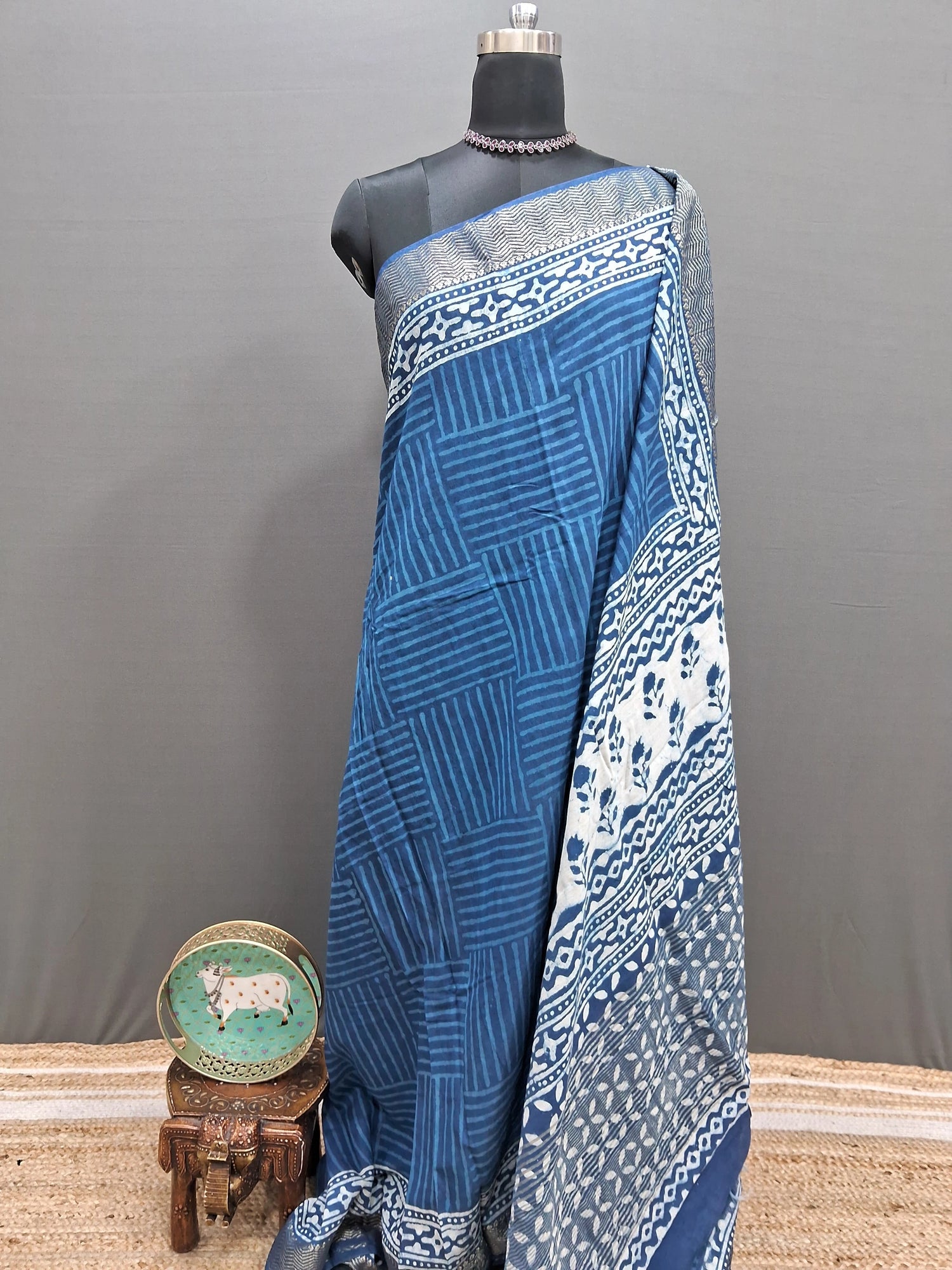 Indigo Blue Maheshwari Cotton Saree