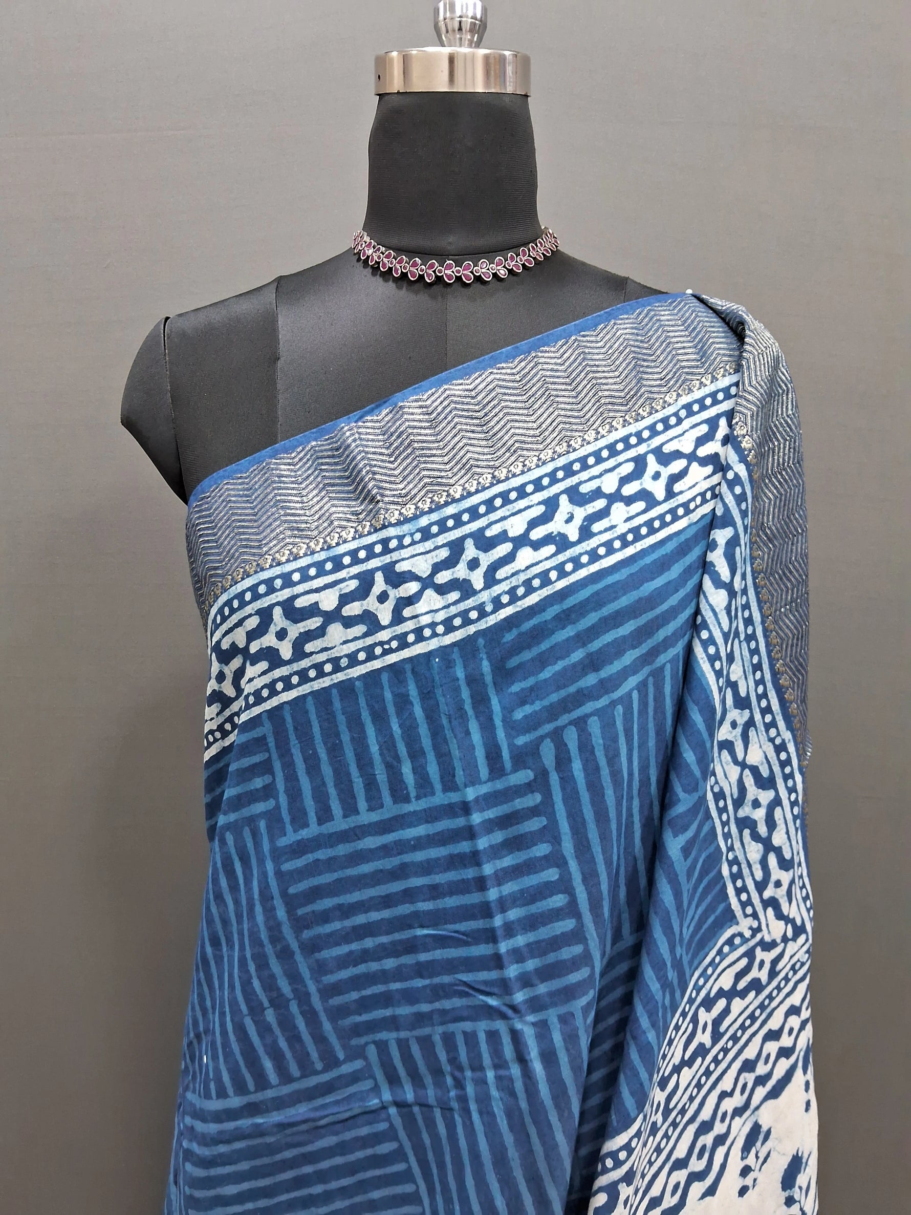 Indigo Blue Maheshwari Cotton Saree 1