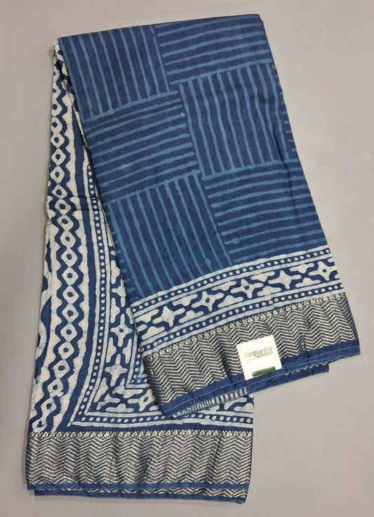Indigo Blue Maheshwari Cotton Saree