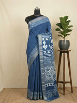 Indigo Blue Maheshwari Cotton Saree