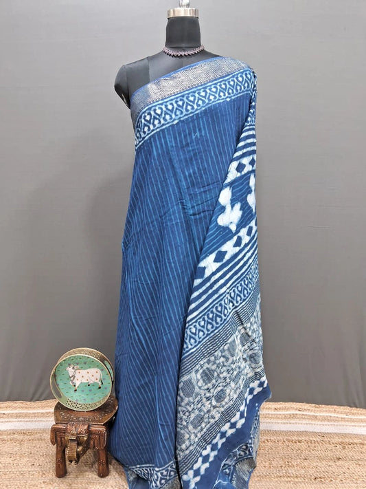 Indigo Blue Maheshwari Cotton Saree