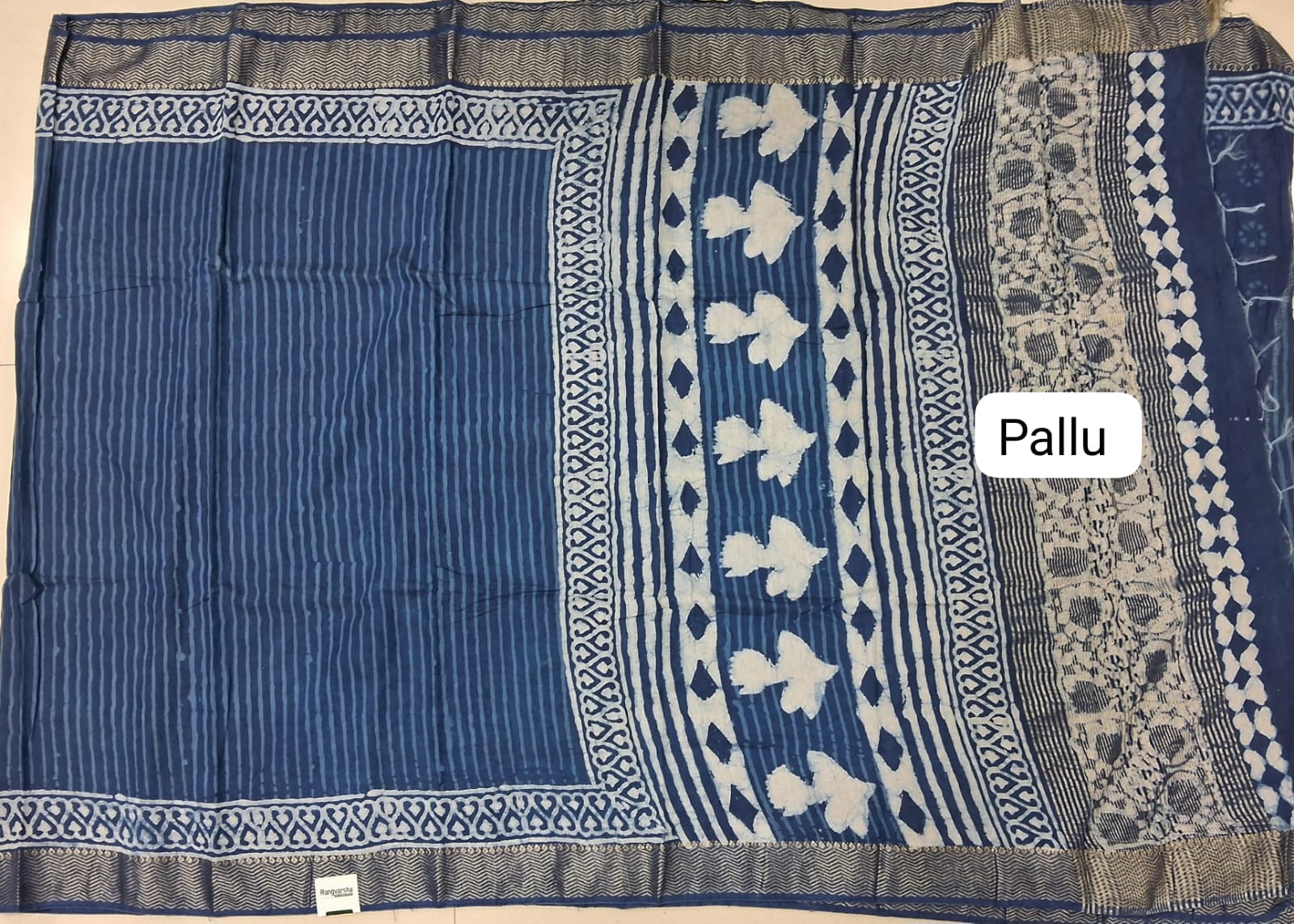Indigo Blue Maheshwari Cotton Saree pallu