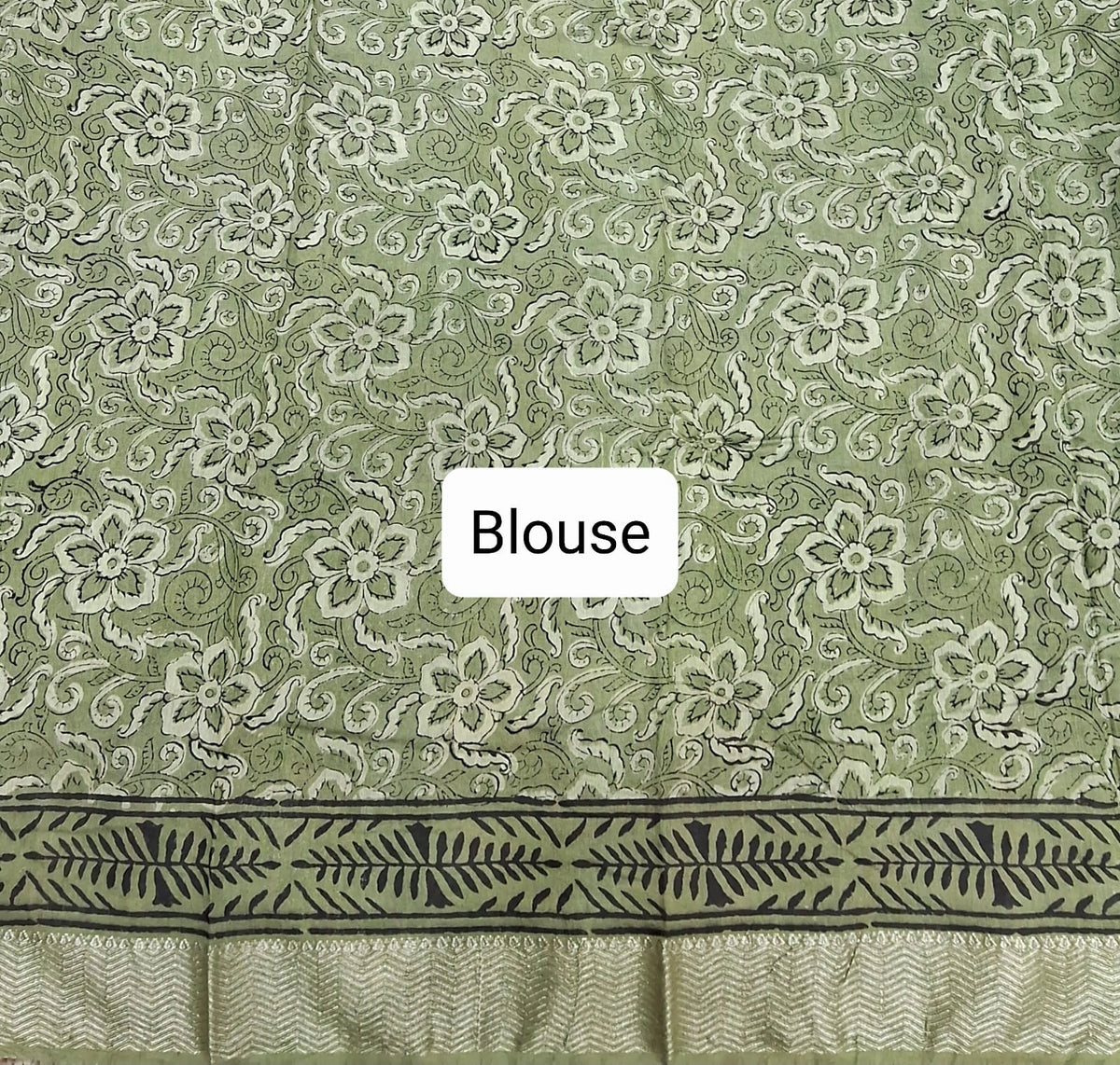 Classic Green Maheshwari Cotton Saree with Mehendi Green & Yellow Floral Print Blouse