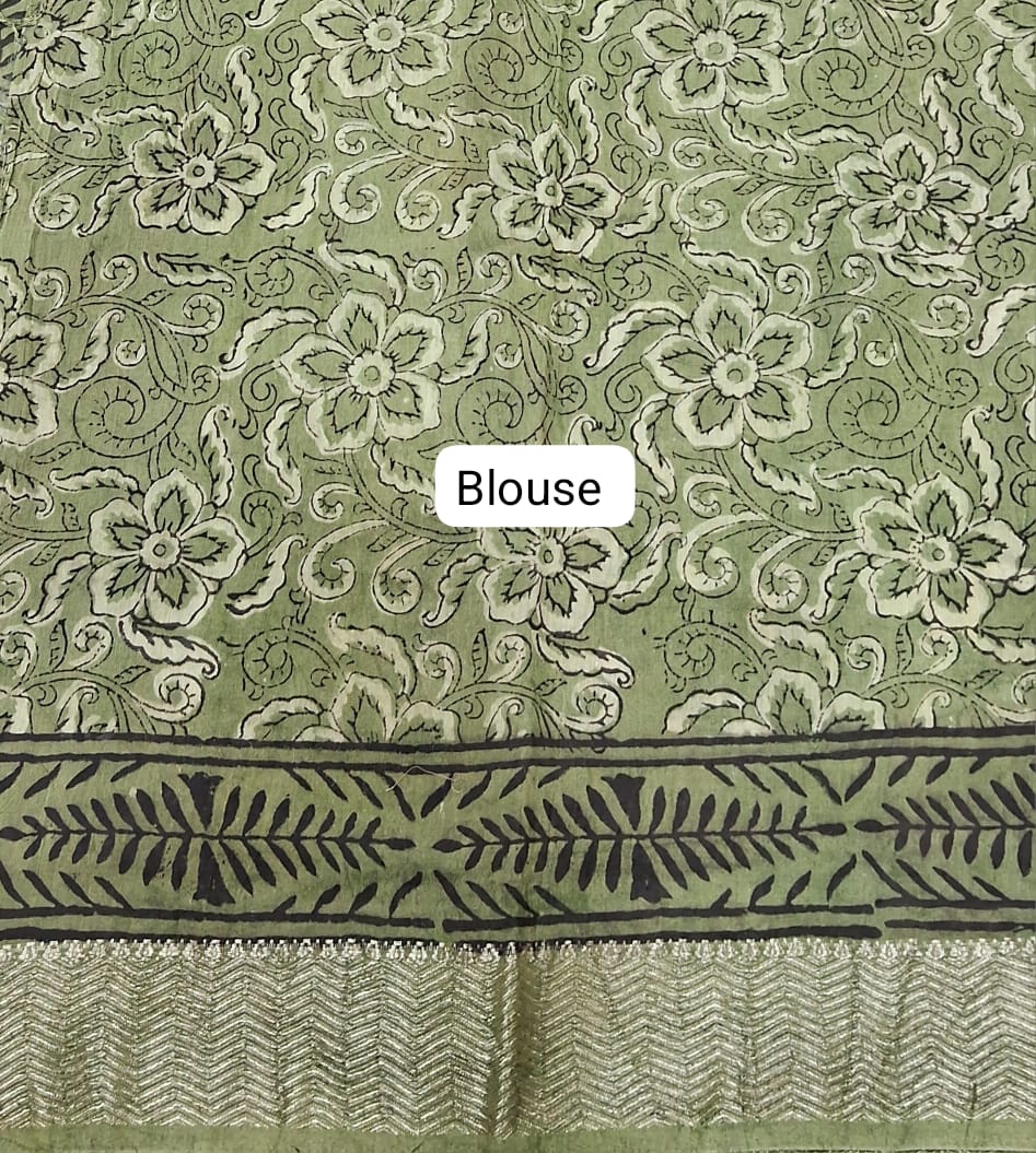 Green Maheshwari Cotton Saree blouse