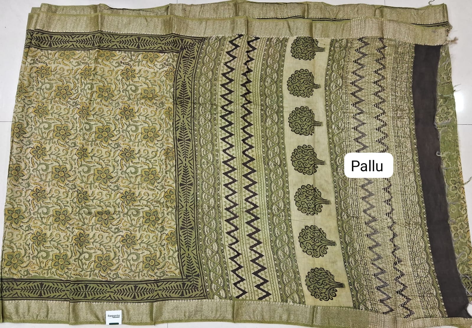 Green Maheshwari Cotton Saree pallu