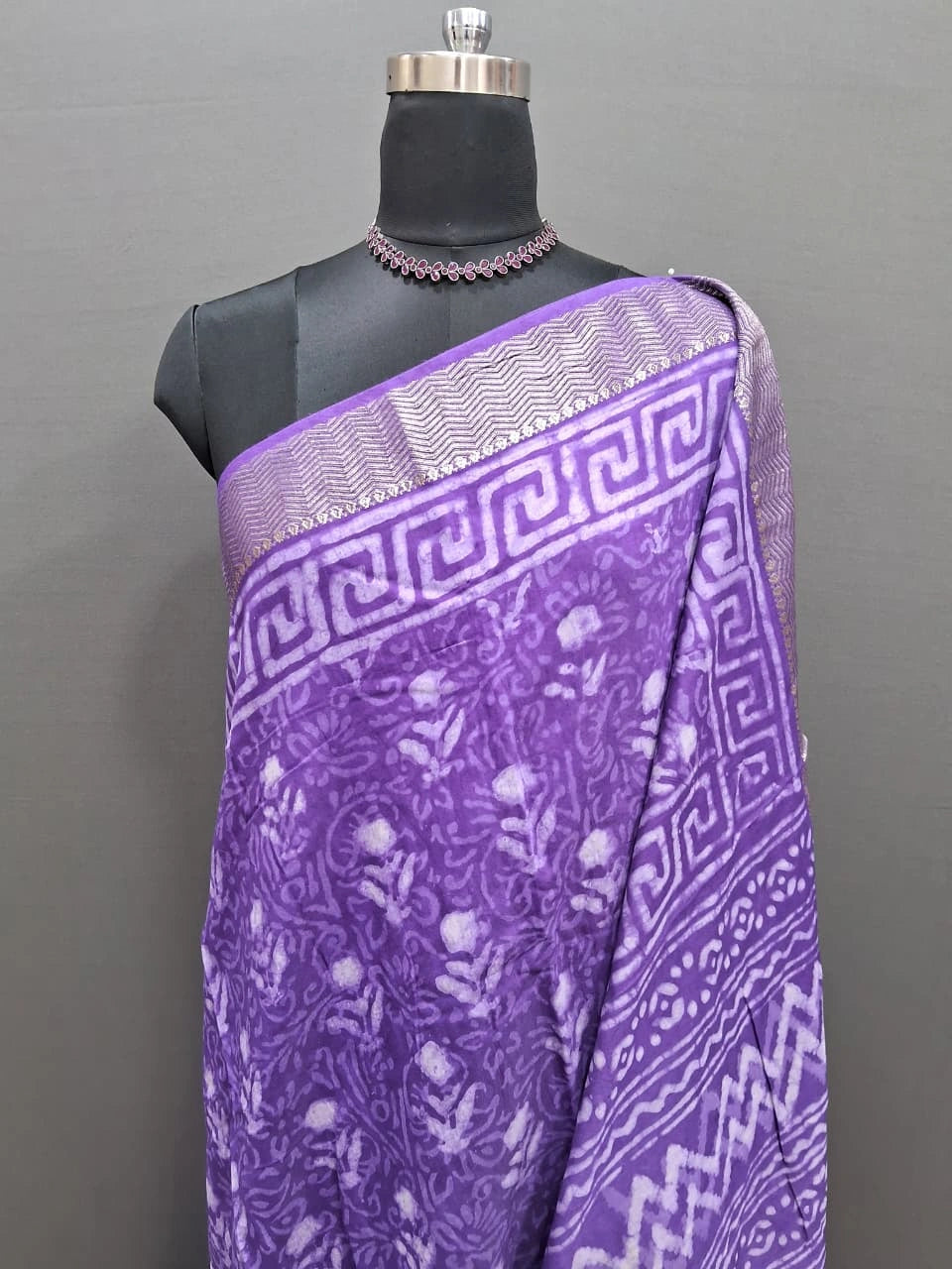 Purple Maheshwari Cotton saree with White Flower Print 1