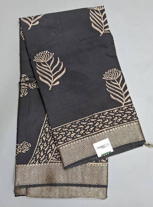 Black Maheshwari Cotton Saree