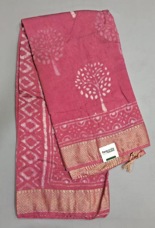 Melon Pink Maheshwari Cotton saree