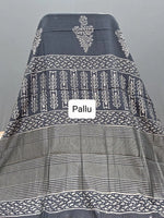 Black Maheshwari Cotton Saree  with Cream Flower Printed Pallu