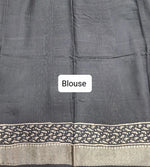 Black Maheshwari Cotton Saree  with Cream Flower Printed Blouse