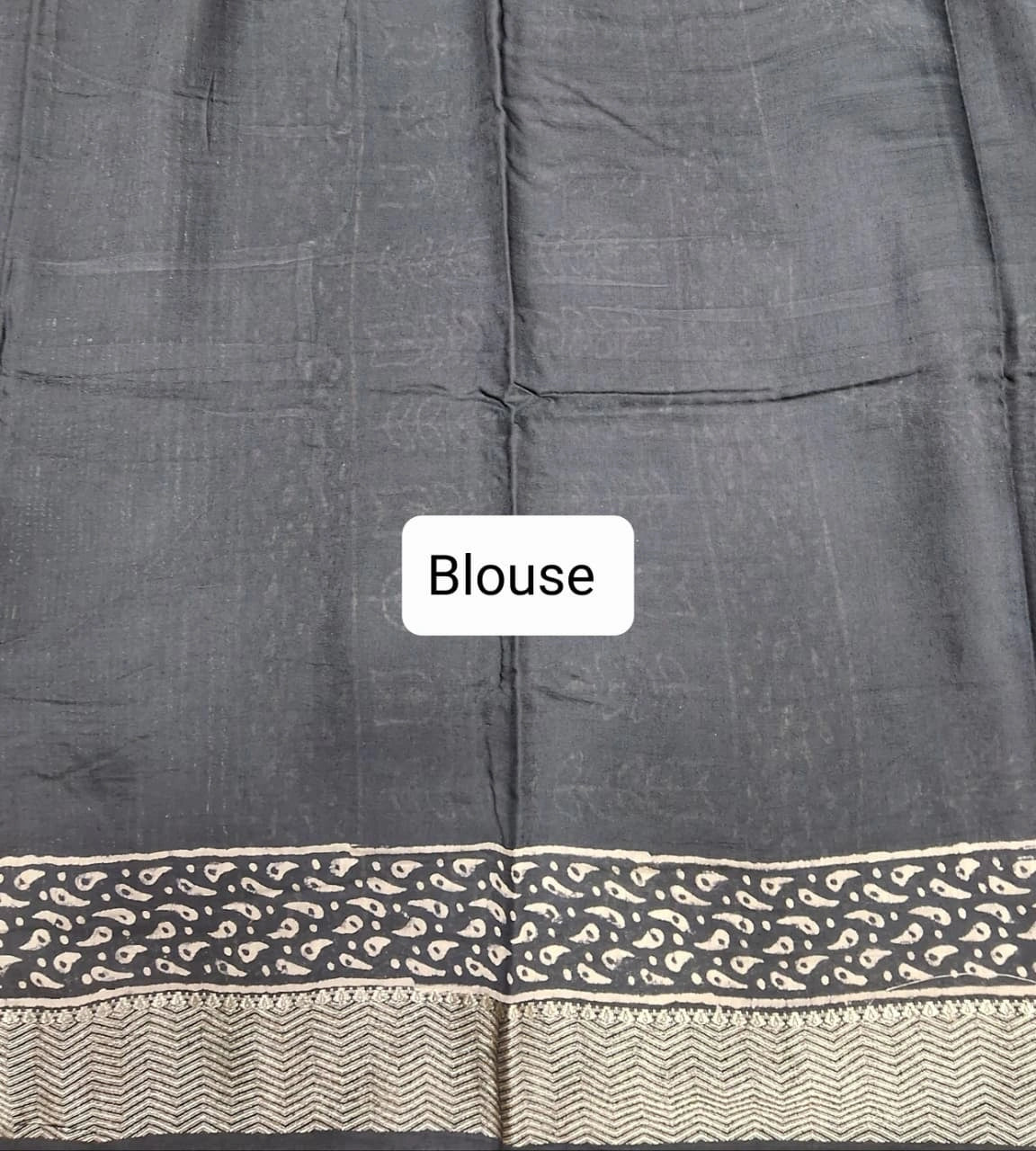 Black Maheshwari Cotton Saree  with Cream Flower Printed Blouse