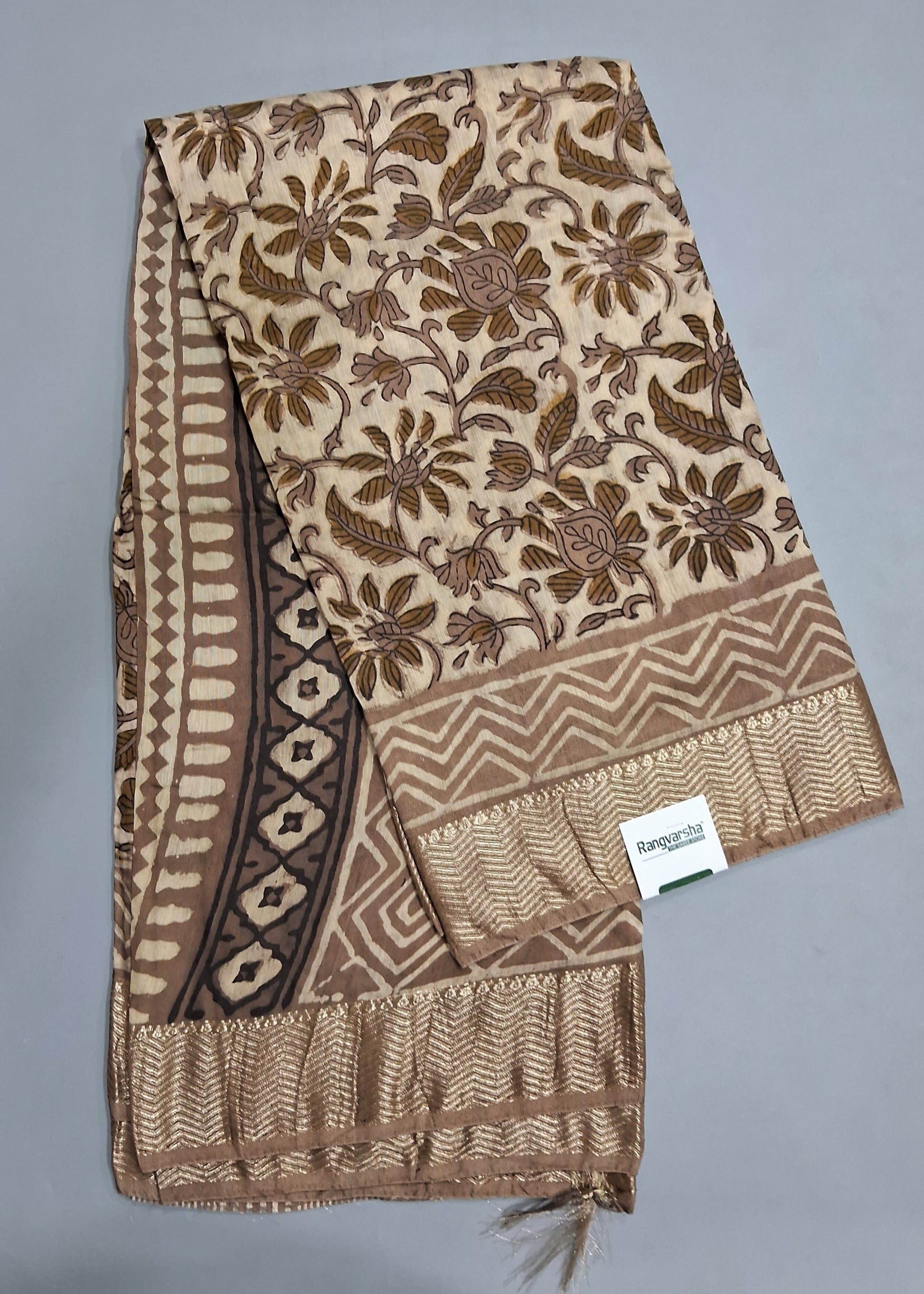 Beige Maheshwari Cotton Saree