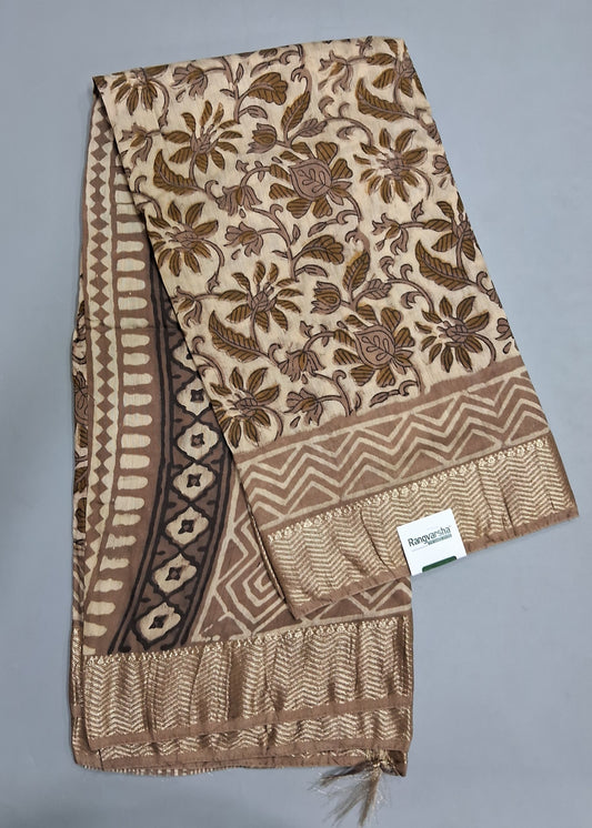 Beige Maheshwari Cotton Saree