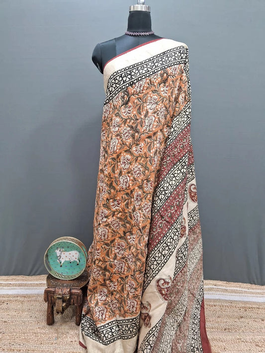  Orange Maheshwari Cotton Saree 