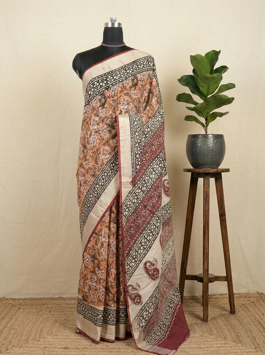  Orange Maheshwari Cotton Saree 