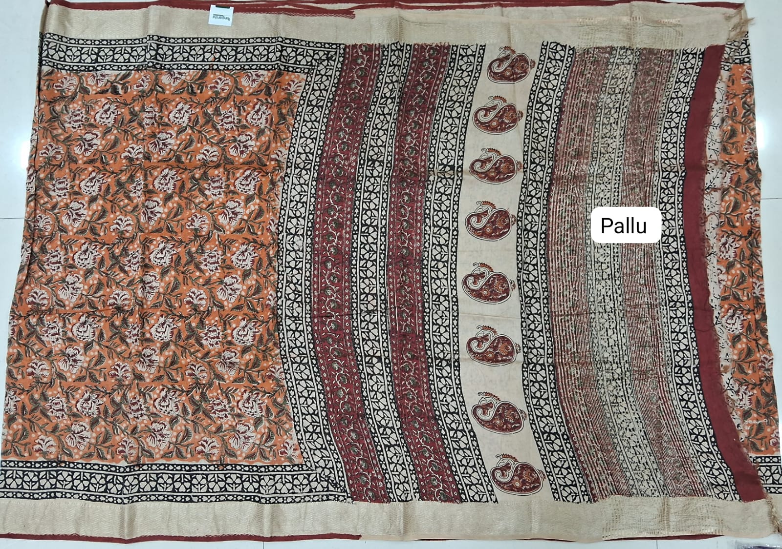 Orange Maheshwari Cotton Saree  pallu