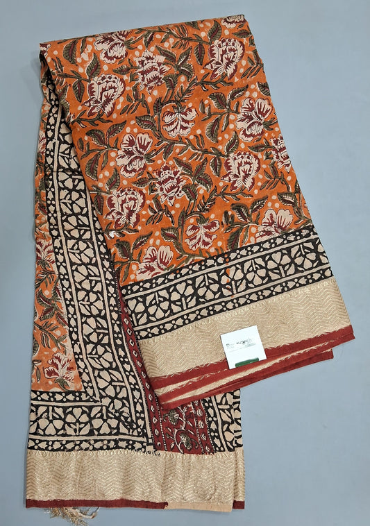 Orange Maheshwari Cotton Saree 