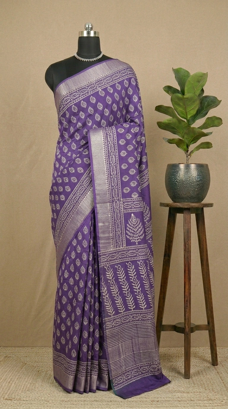 Lavender Maheshwari cotton saree