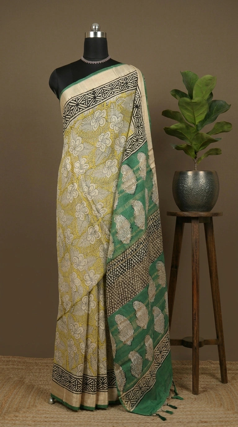Light yellow Maheshwari cotton saree