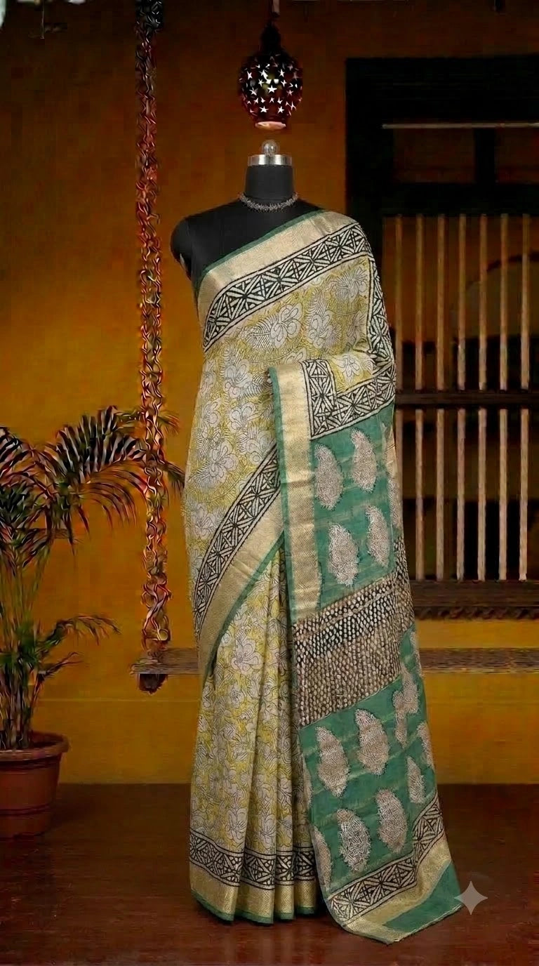 Light yellow Maheshwari cotton saree 