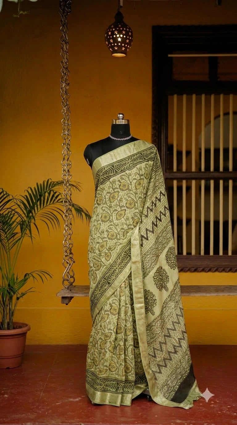 Mehendi green Maheshwari cotton saree