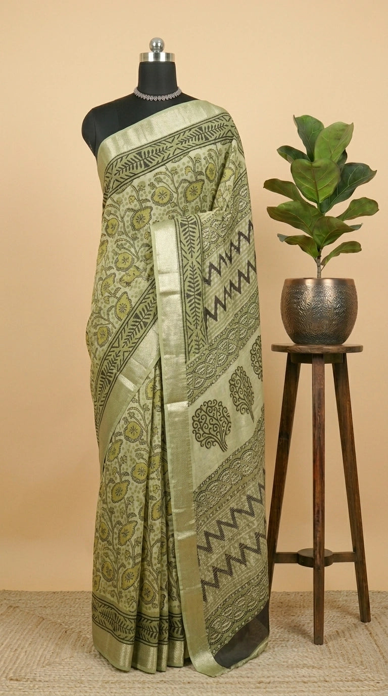 Mehendi green Maheshwari cotton saree