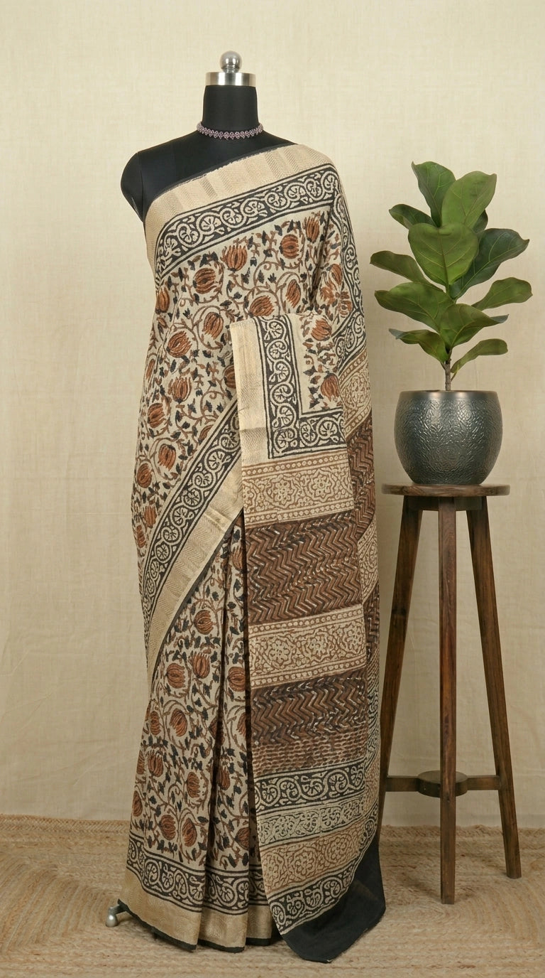 Cream Pure Maheshwari cotton saree