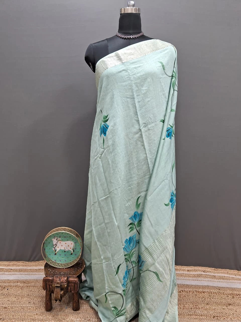 Light mint green Maheshwari cotton saree